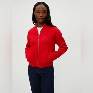 Michael Stars Lidia Cropped Bomber Jacket in Poppy Red